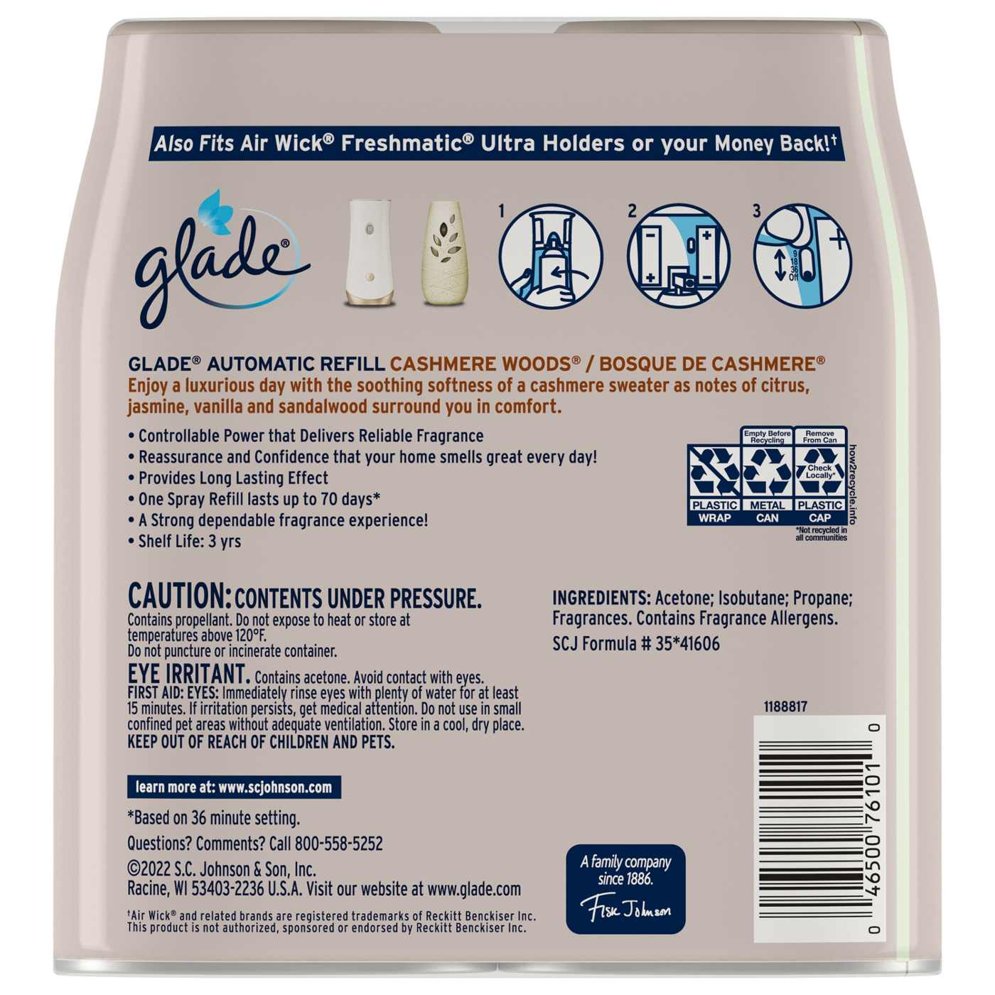 Glade Automatic Spray Refill, Air Freshener, Comforting Cashmere Woods; image 10 of 10