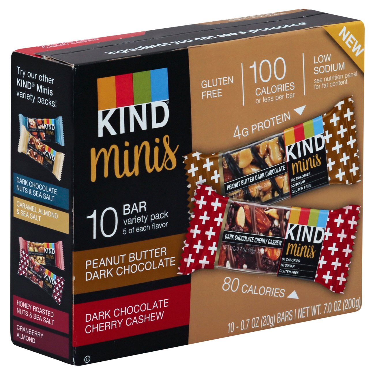 Kind Minis Peanut Butter Dark Chocolate & Cherry Cashew Bars Variety