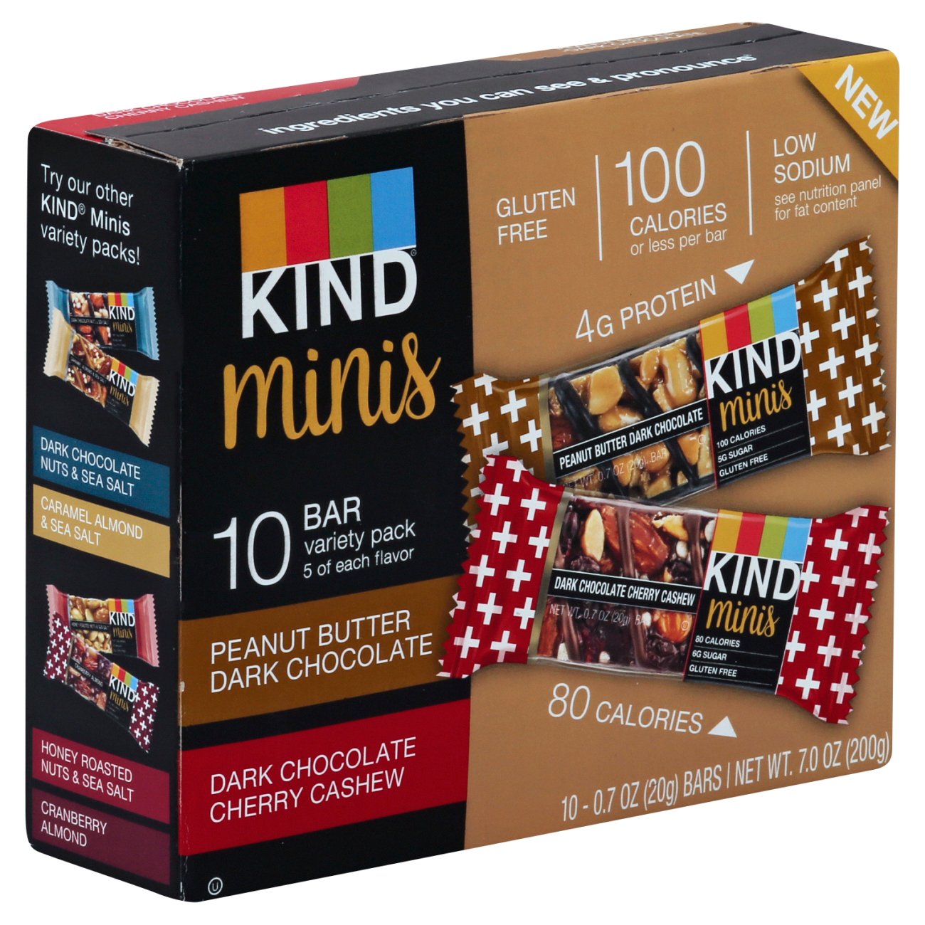 Kind Minis Peanut Butter Dark Chocolate & Cherry Cashew Bars Variety ...