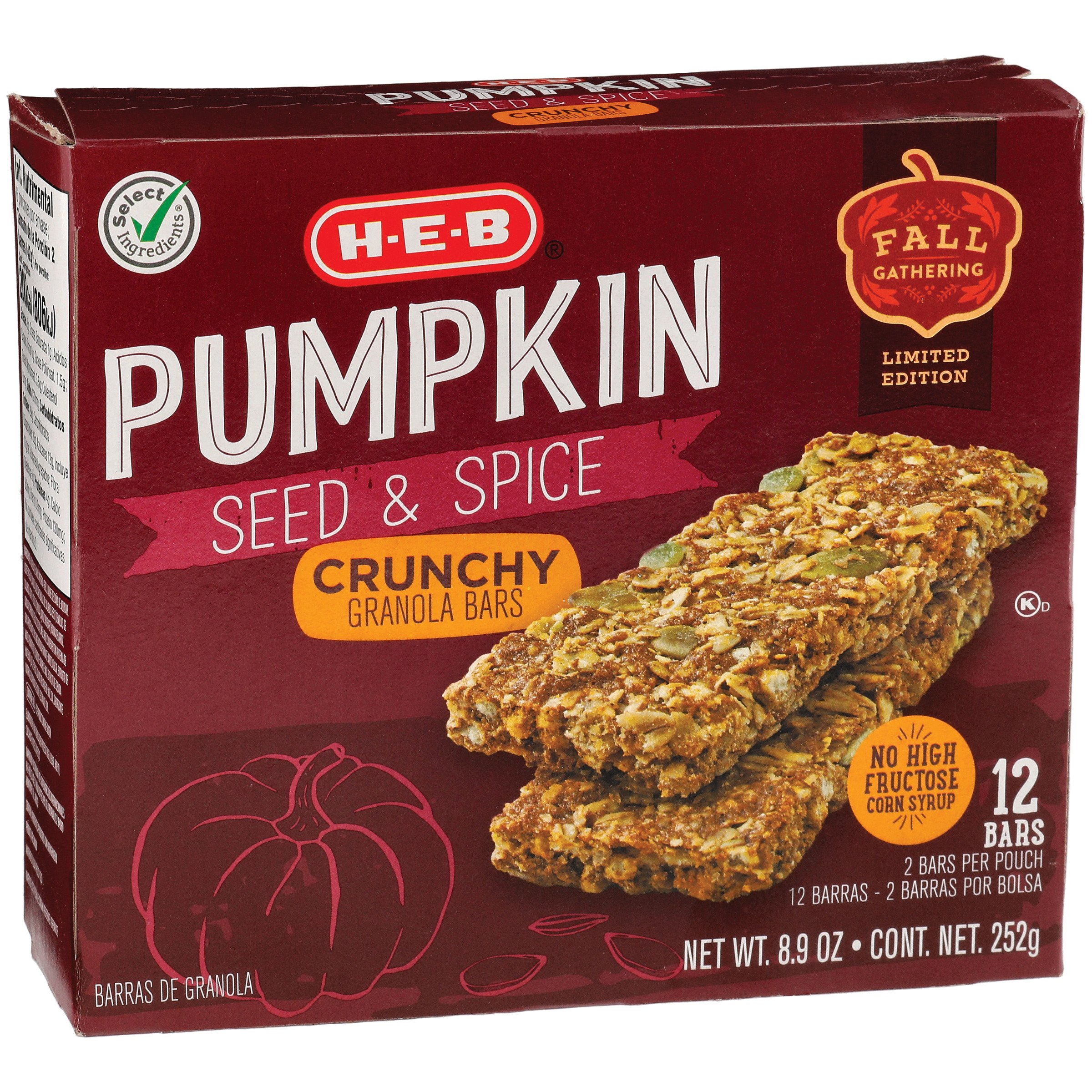 HEB Select Ingredients Pumpkin Seed & Spice Crunchy Bars Shop
