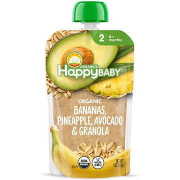 Happy Baby Clearly Crafted Stage 2 Bananas Pineapple Avocado & Granola  Baby Food Pouch