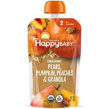 Happy Baby Clearly Crafted Stage 2 Pears Pumpkin Peaches & Granola Baby Food Pouch