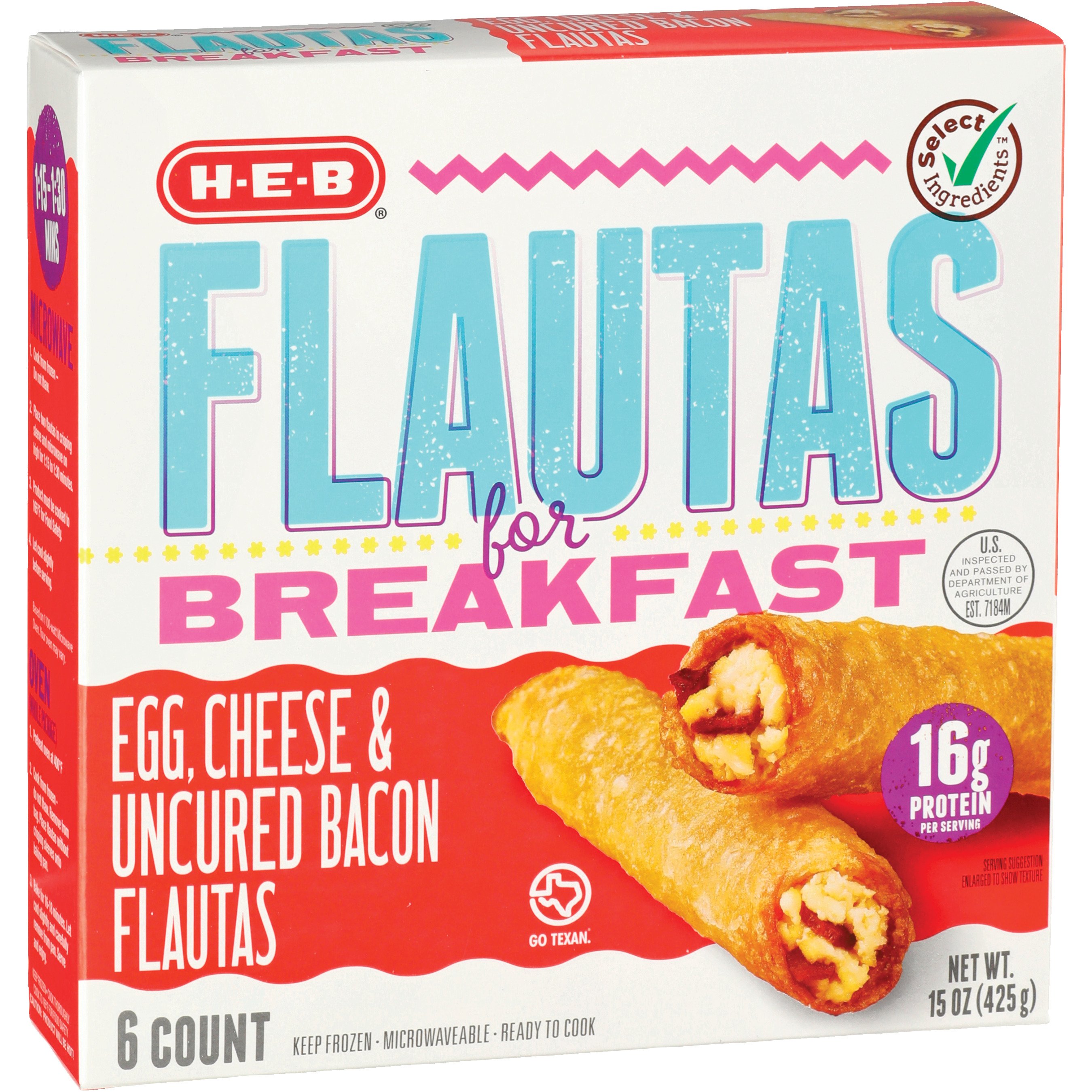H-E-B Frozen Breakfast Flautas - Bacon, Egg & Cheese, 6 ct
