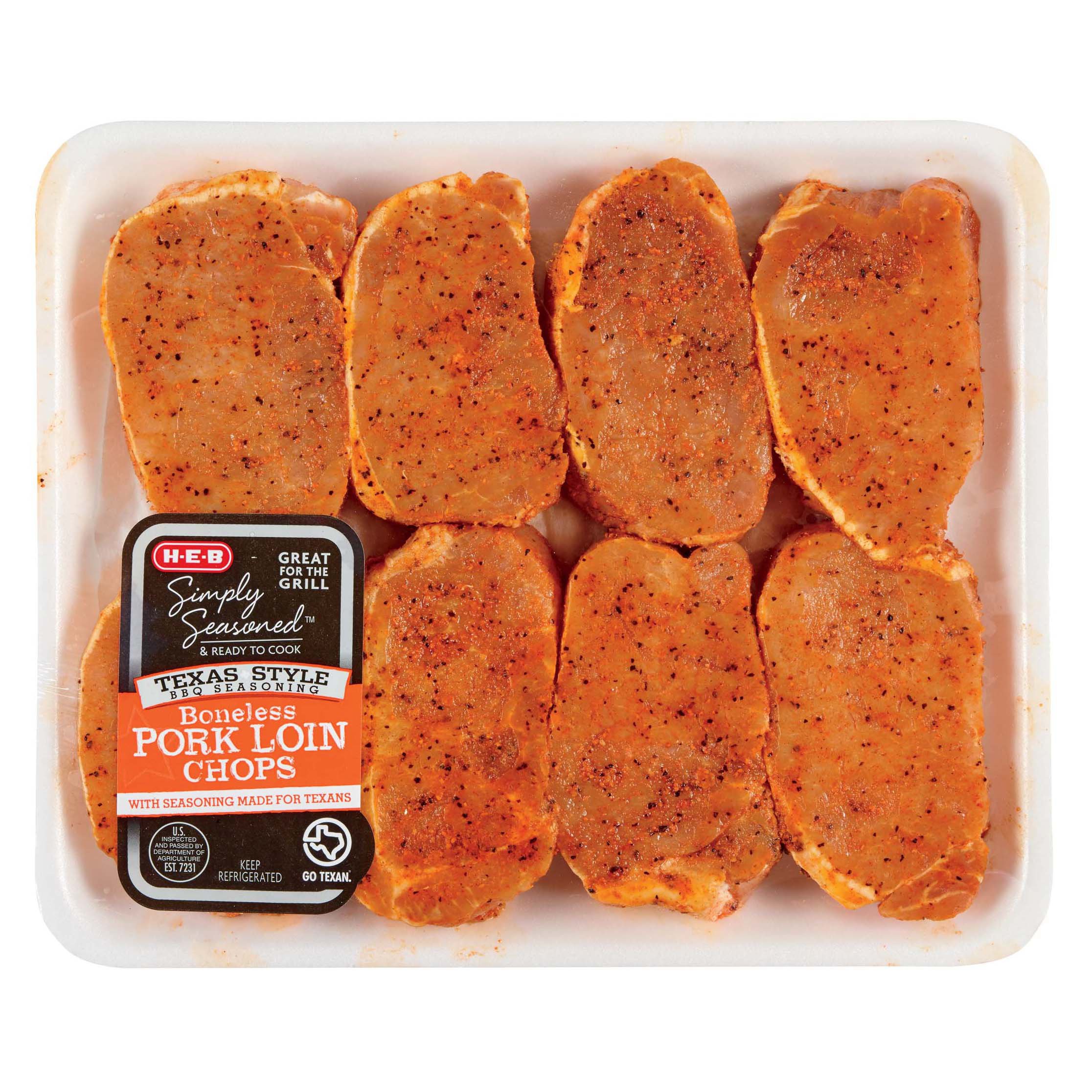 H E B Simply Seasoned Texas Style Boneless Pork Loin Chops Value Pack