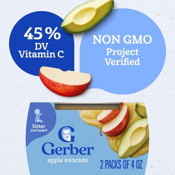 Gerber Stage 2 Baby Food - Apple Avocado, 4 oz Tubs