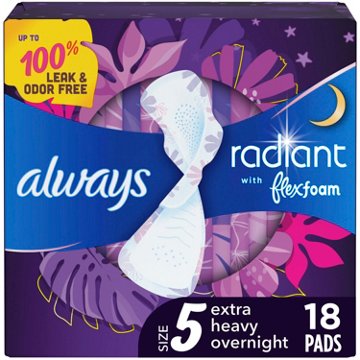 Always Radiant FlexFoam Pads with Wings - Size 5, 18 ct