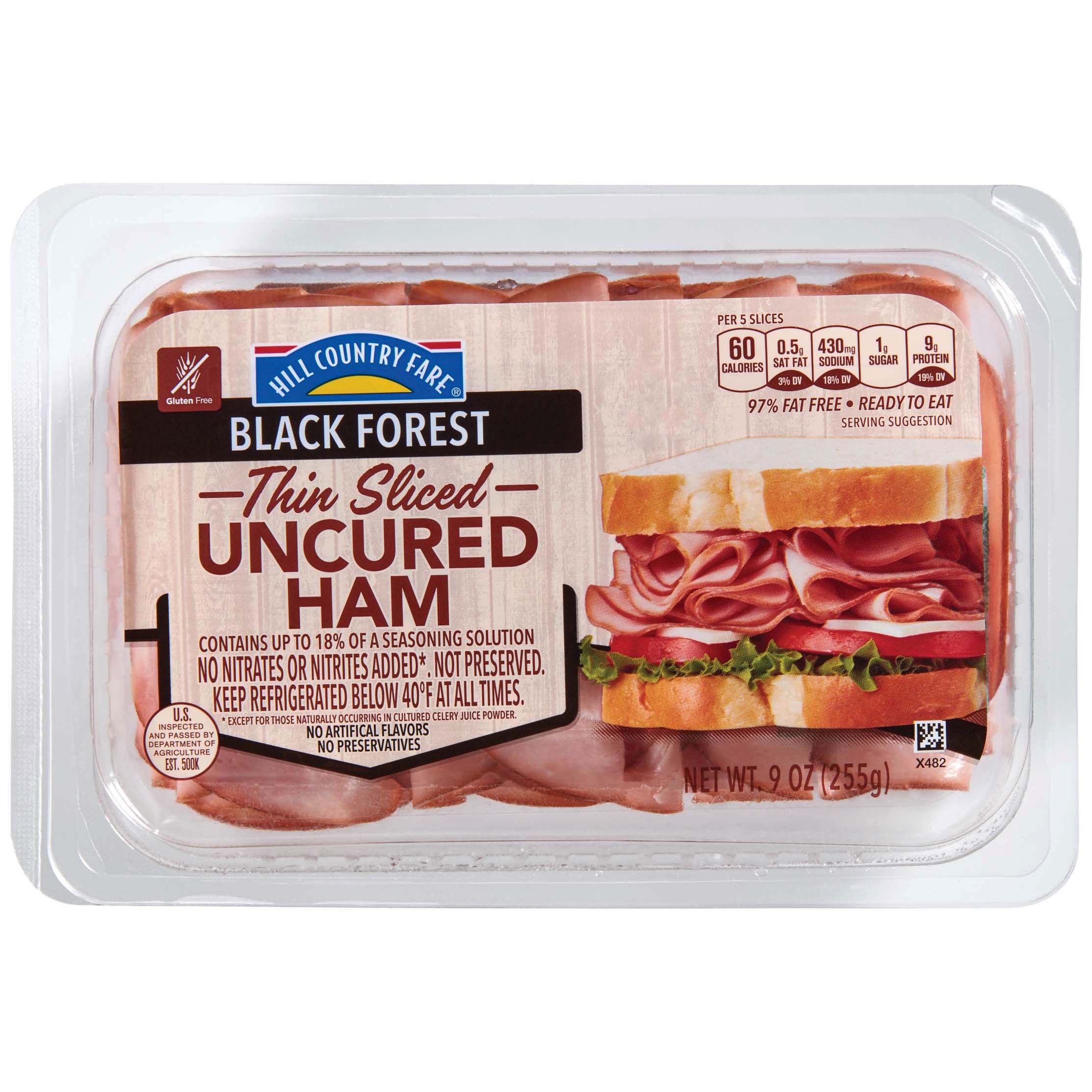 Hill Country Fare Thin Sliced Black Forest Uncured Ham Lunch Meat, 9 oz