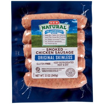 H-E-B Natural Skinless Smoked Chicken Sausage Links - Original, 5 ct