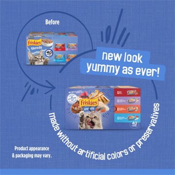 Friskies Purina Wet Cat Food Variety Pack Shreds - Beef, Turkey and Cheese Dinner, Chicken and Salmon Dinner, and Ocean Whitefish and Tuna, 5.5 oz