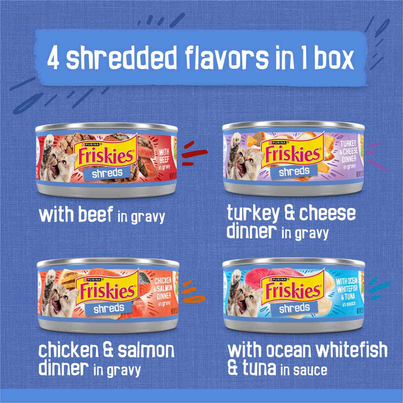 Friskies Purina Wet Cat Food Variety Pack Shreds - Beef, Turkey and Cheese Dinner, Chicken and Salmon Dinner, and Ocean Whitefish and Tuna; image 6 of 11