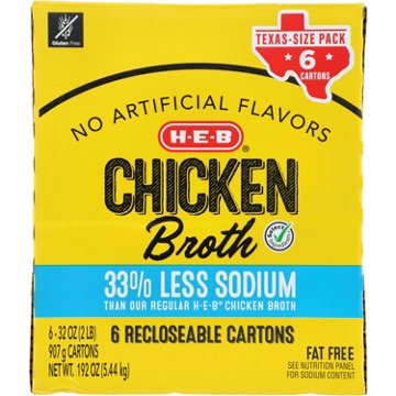 H-E-B Reduced Sodium Chicken Broth - Texas Size Pack, 6 ct