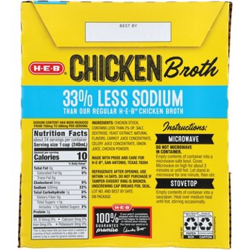 H-E-B Reduced Sodium Chicken Broth - Texas Size Pack, 6 ct
