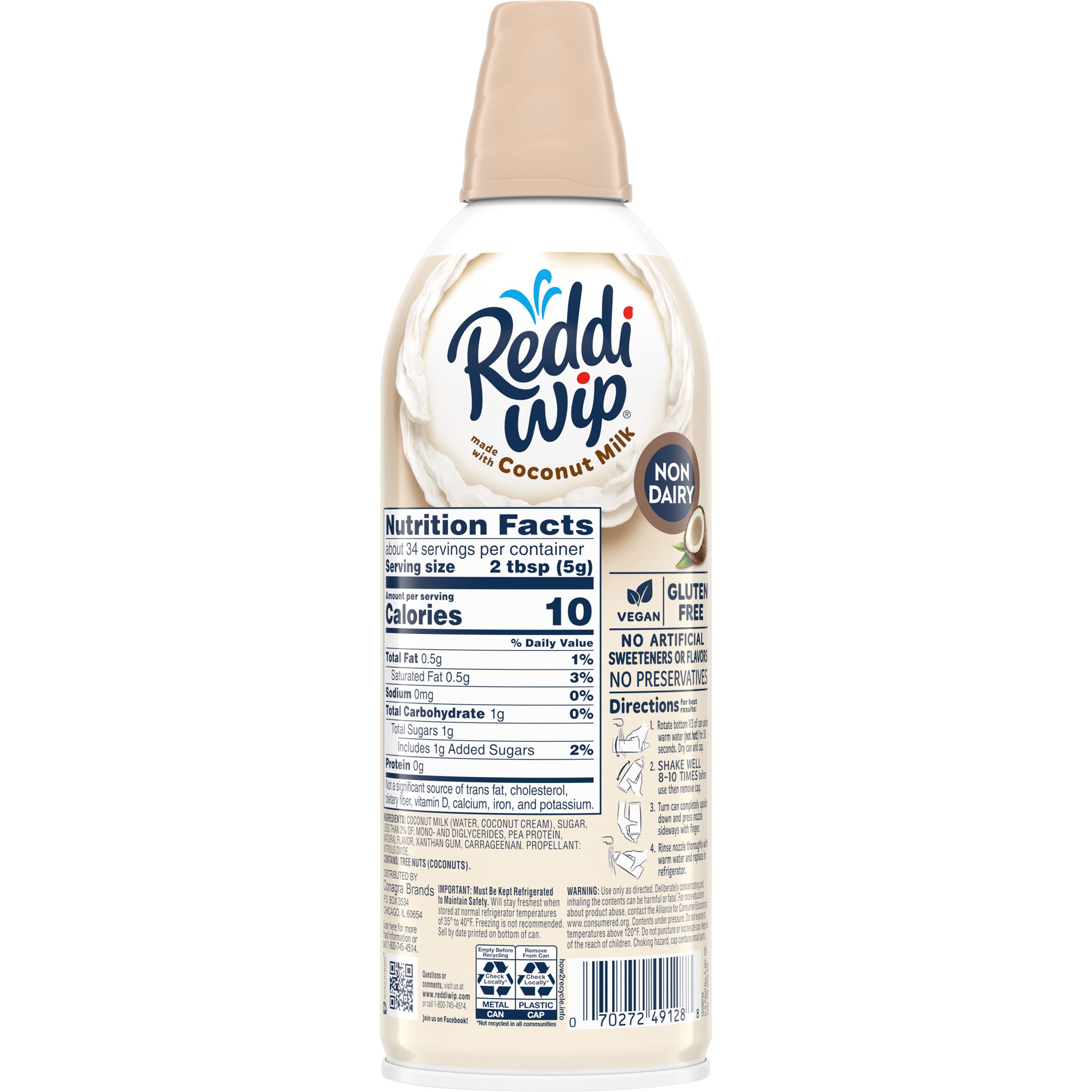 Reddi Wip Non Dairy Vegan Whipped Topping Made with Coconut Milk