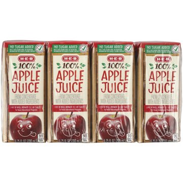 H-E-B 100% Apple Juice 8 pk Juice Boxes, 6.75 oz