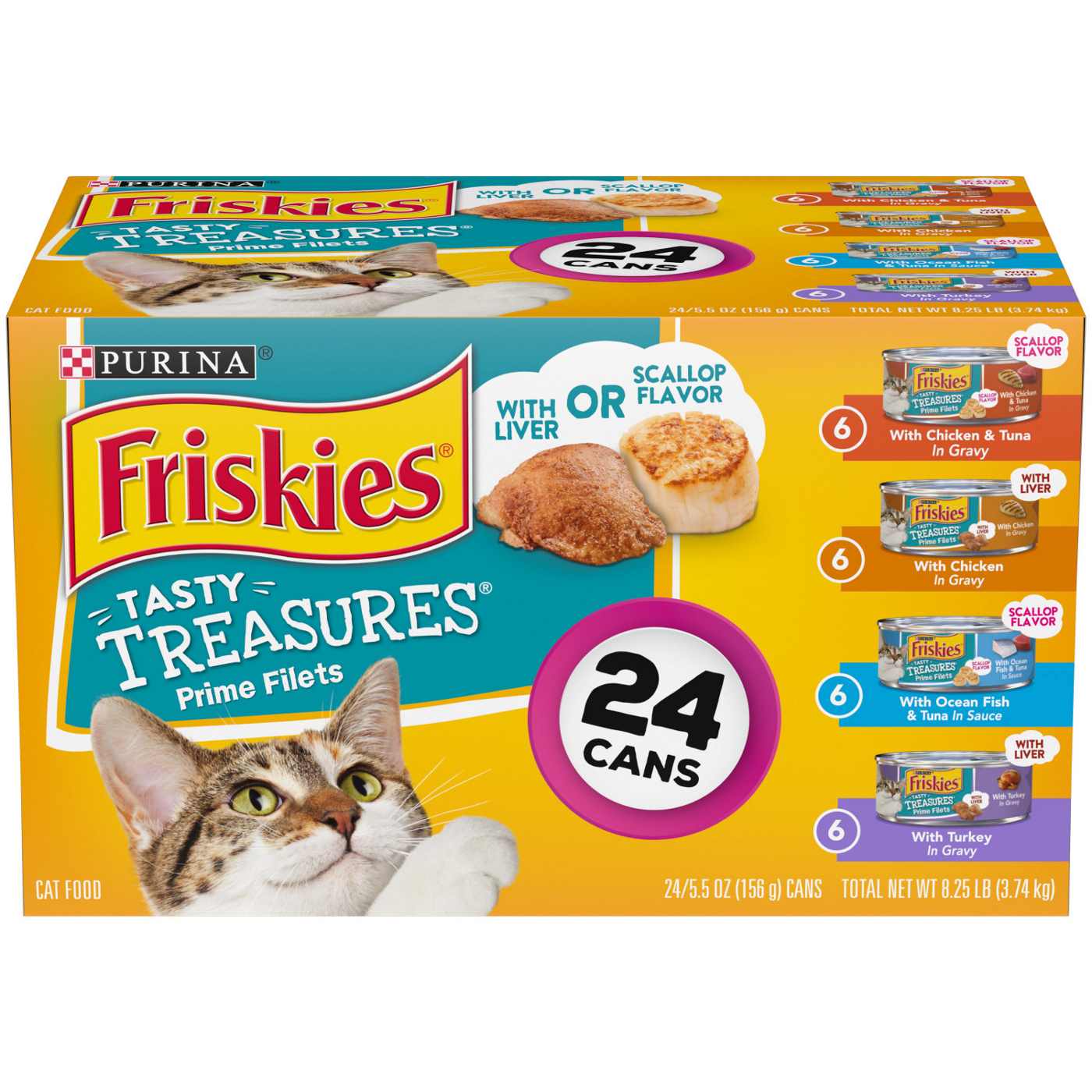 Friskies Purina Wet Cat Food Variety Pack Tasty Treasures Prime Filets - Chicken and Tuna, Chicken, and Ocean Fish and Tuna, and Turkey; image 1 of 7