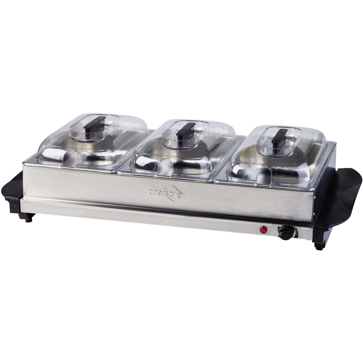 chefstyle Stainless Steel Triple Buffet Server with Warming Tray Shop