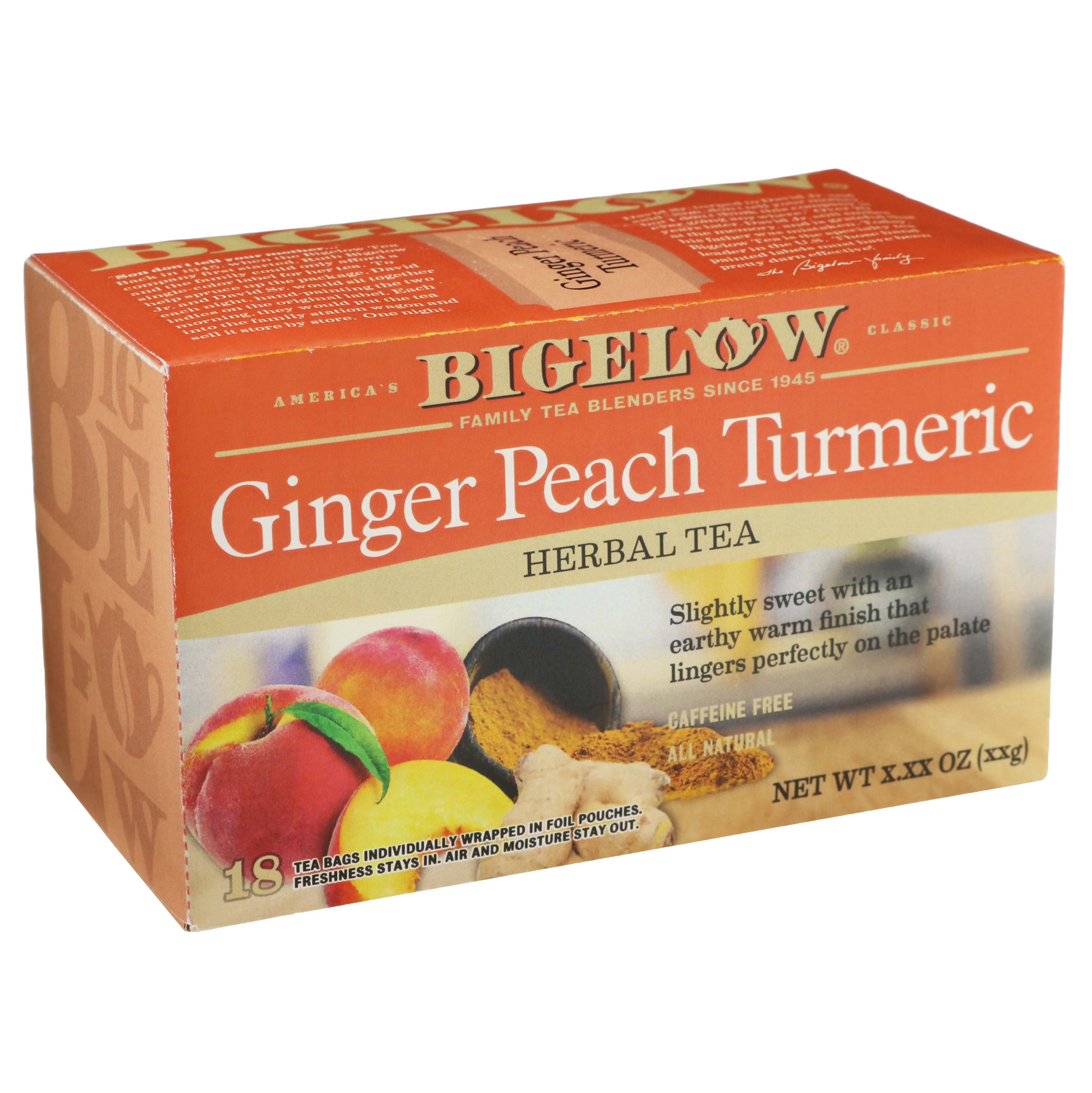 Bigelow Benefits Calm Stomach Ginger Peach Herbal Tea, 18 Tea Bags