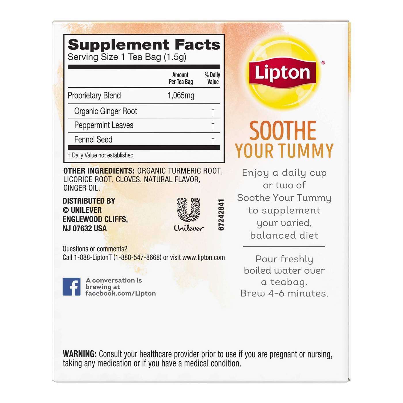 Lipton Ginger, Peppermint, and Fennel Soothe Your Tummy Herbal Supplement Tea Bags; image 2 of 4