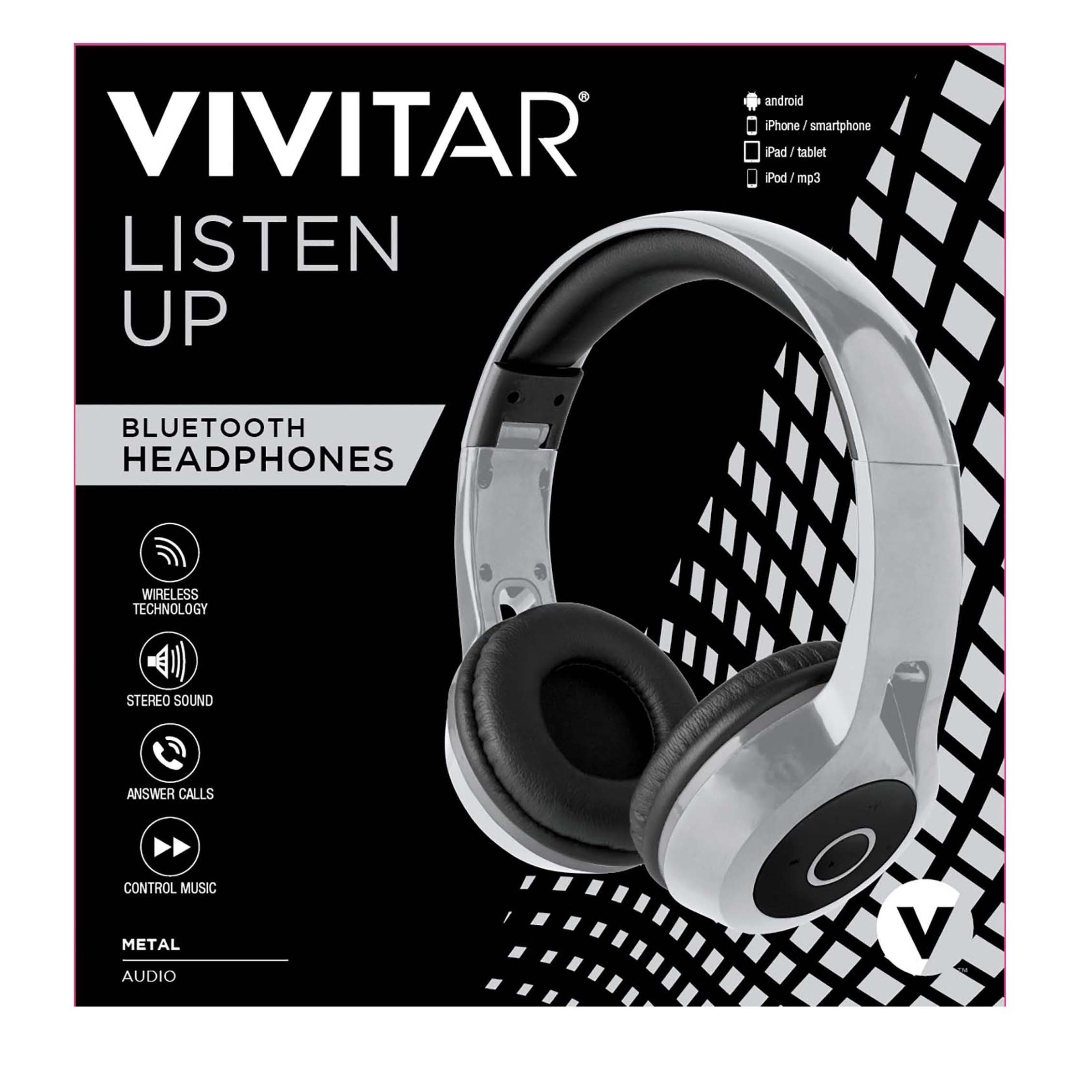 Vivitar Metallic Bluetooth Headphones Silver