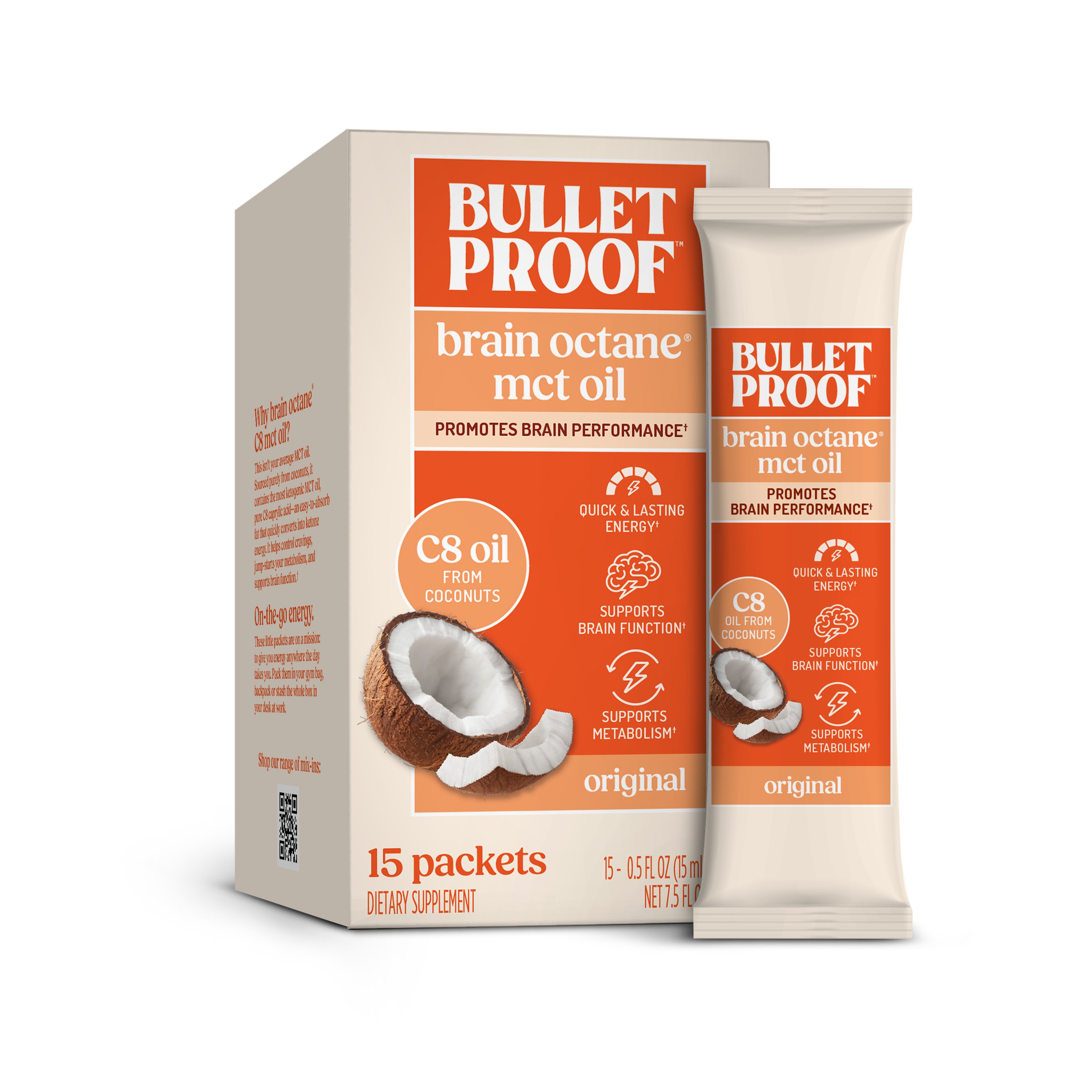 Bulletproof Brain Octane C8 MCT Oil Packets, 15 ct