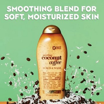 OGX Smoothing + Coconut Coffee Scrub & Wash, 19.5 oz