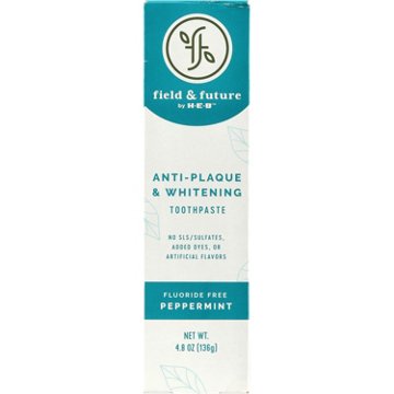 Field & Future by H-E-B Anti-Plaque & Whitening Fluoride-Free Toothpaste - Peppermint, 4.8 oz