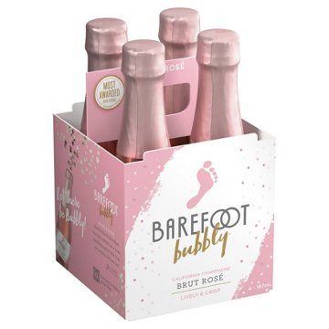Barefoot Bubbly Brut Rose Champagne Sparkling Wine 187 mL, 4 pk