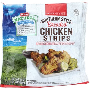 H-E-B Natural Fully Cooked Frozen Southern Style Breaded Chicken Strips, 24 oz