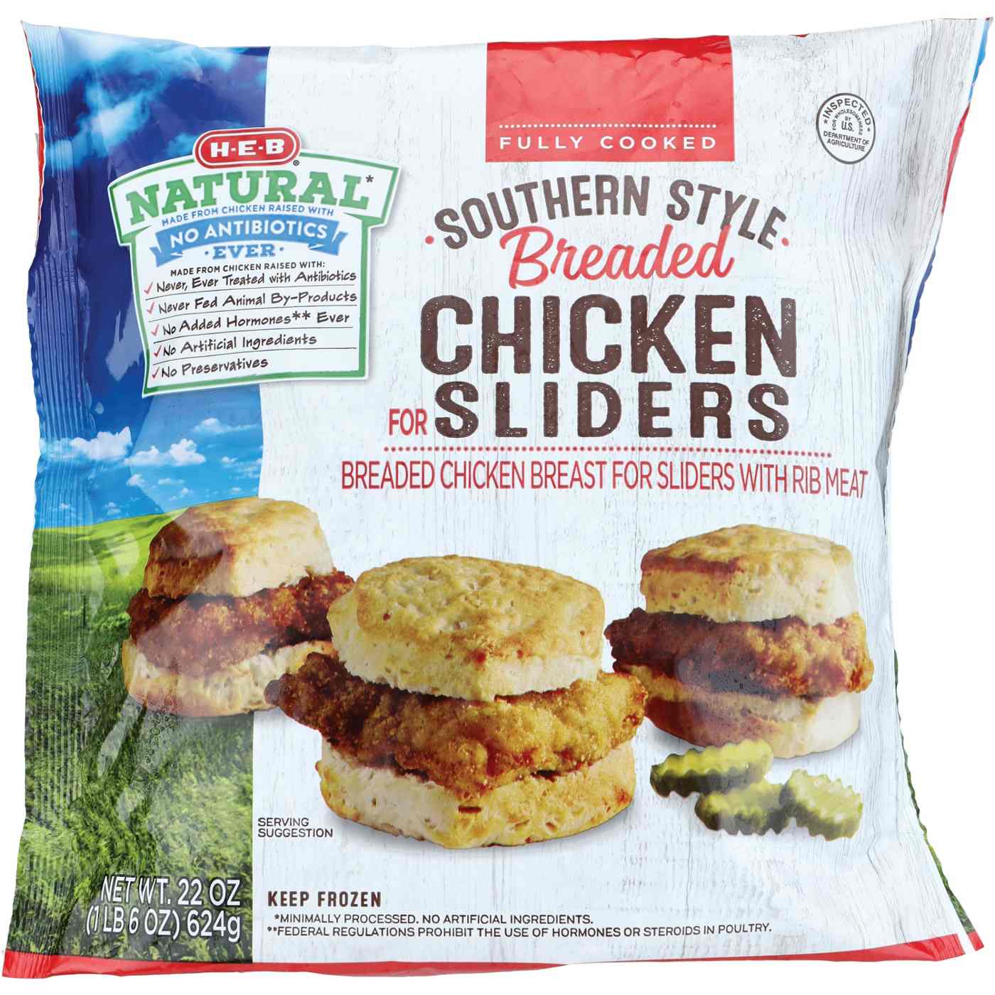 H-E-B Natural Fully Cooked Frozen Southern Style Breaded Chicken Sliders; image 1 of 2