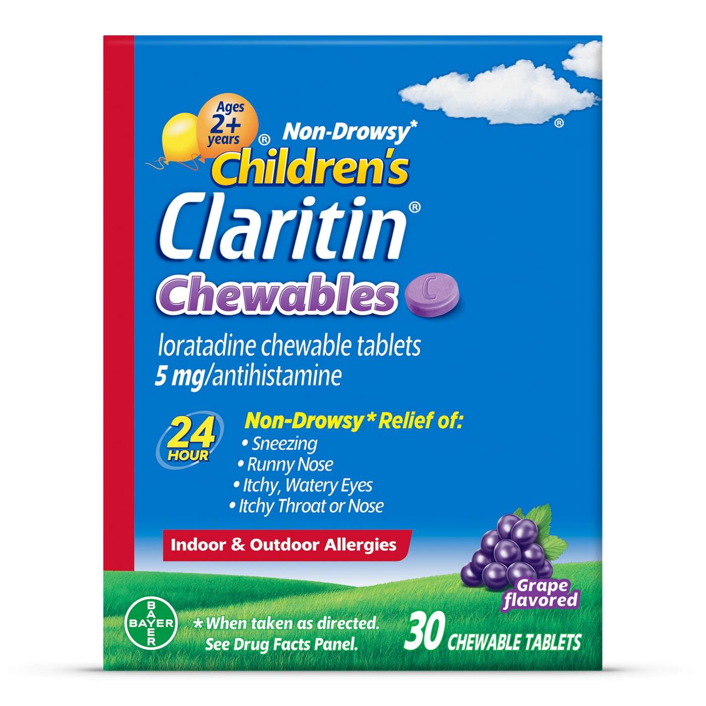 Claritin Children's Chewables Allergy 24-Hour Relief Tablets - Grape; image 1 of 3