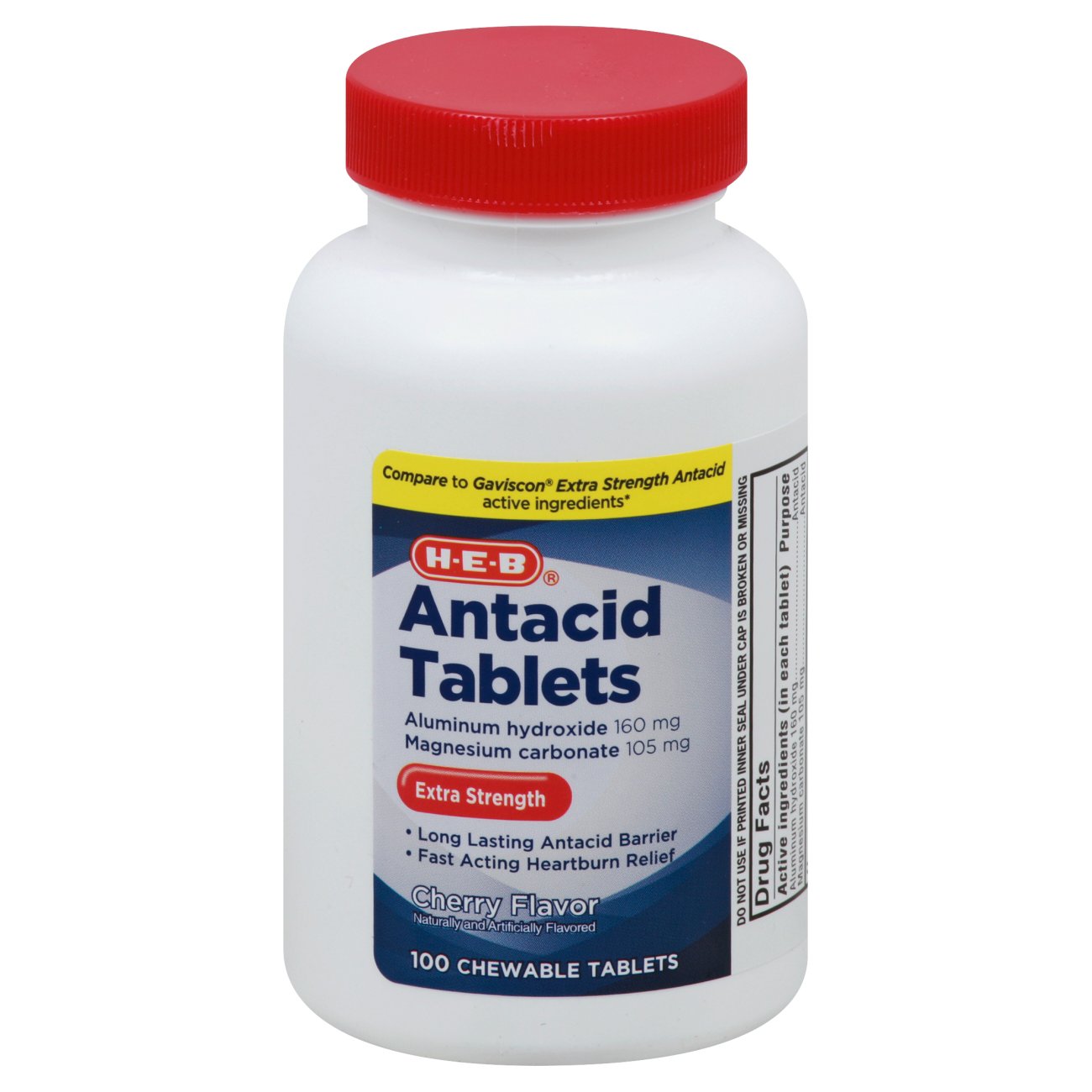 H-E-B Antacid Extra Strength Cherry Chewable Tablets, 100 ct