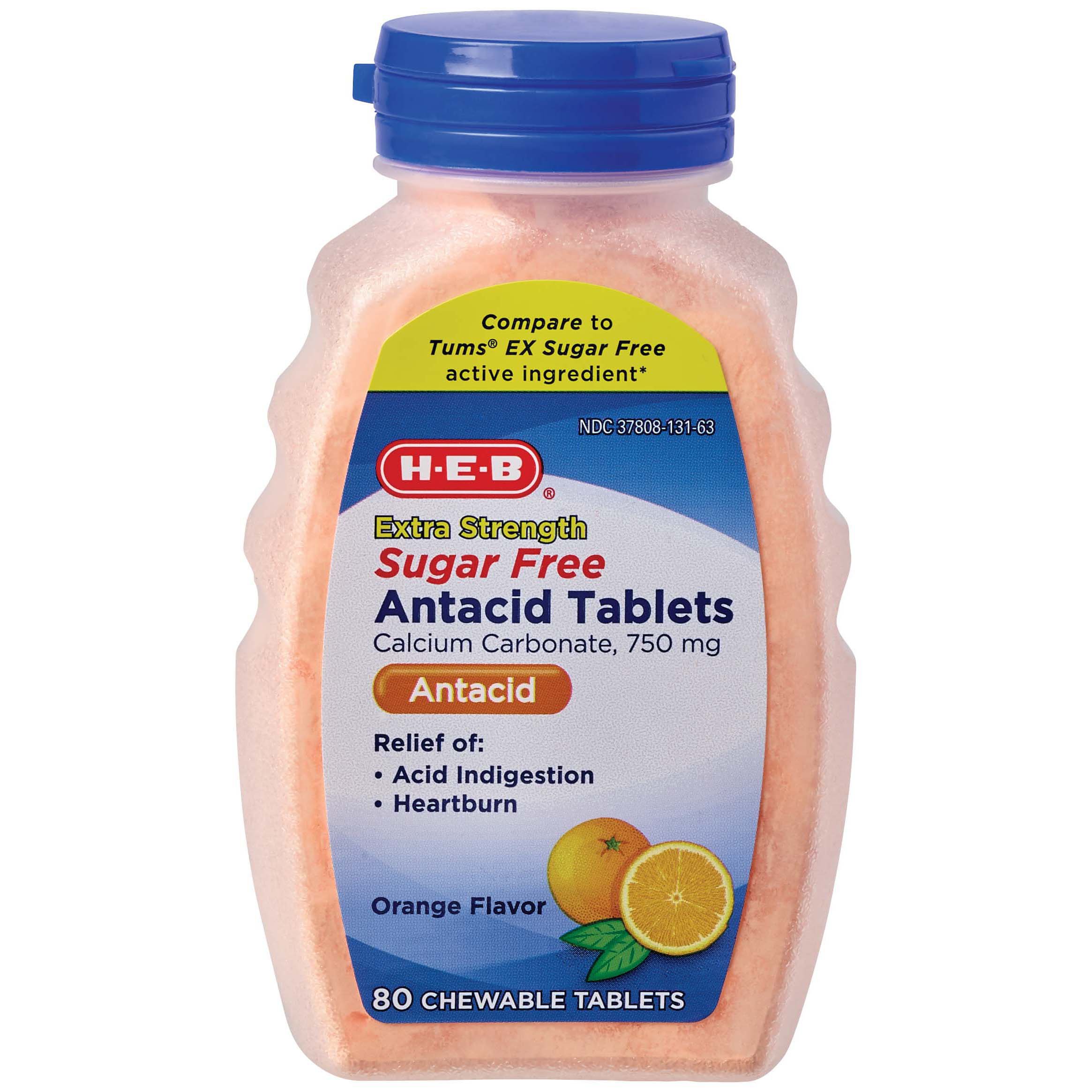 HEB Extra Strength SugarFree Antacid Orange Flavor Chewable Tablets