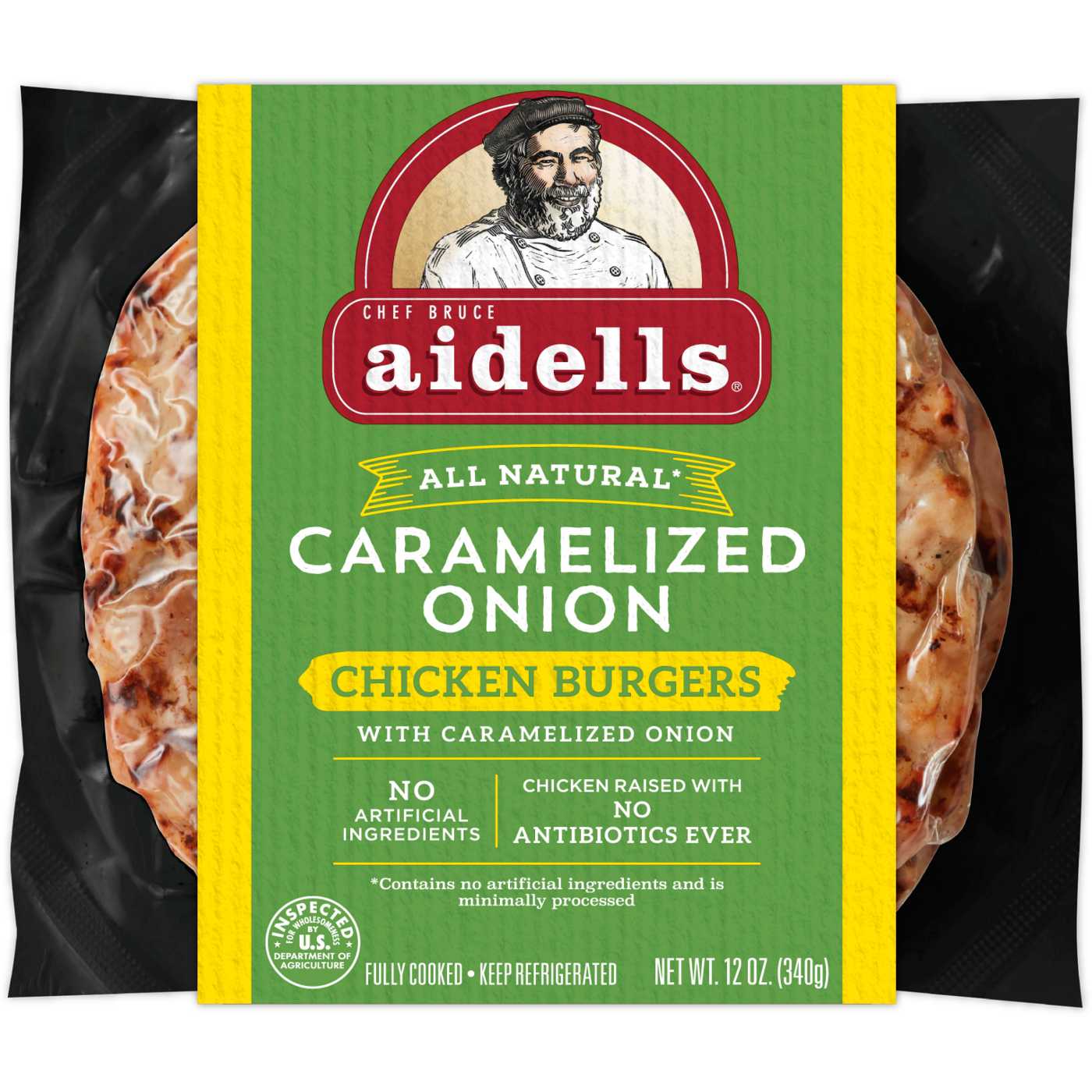 Aidells Charbroiled Chicken Burgers, Caramelized Onion; image 1 of 2