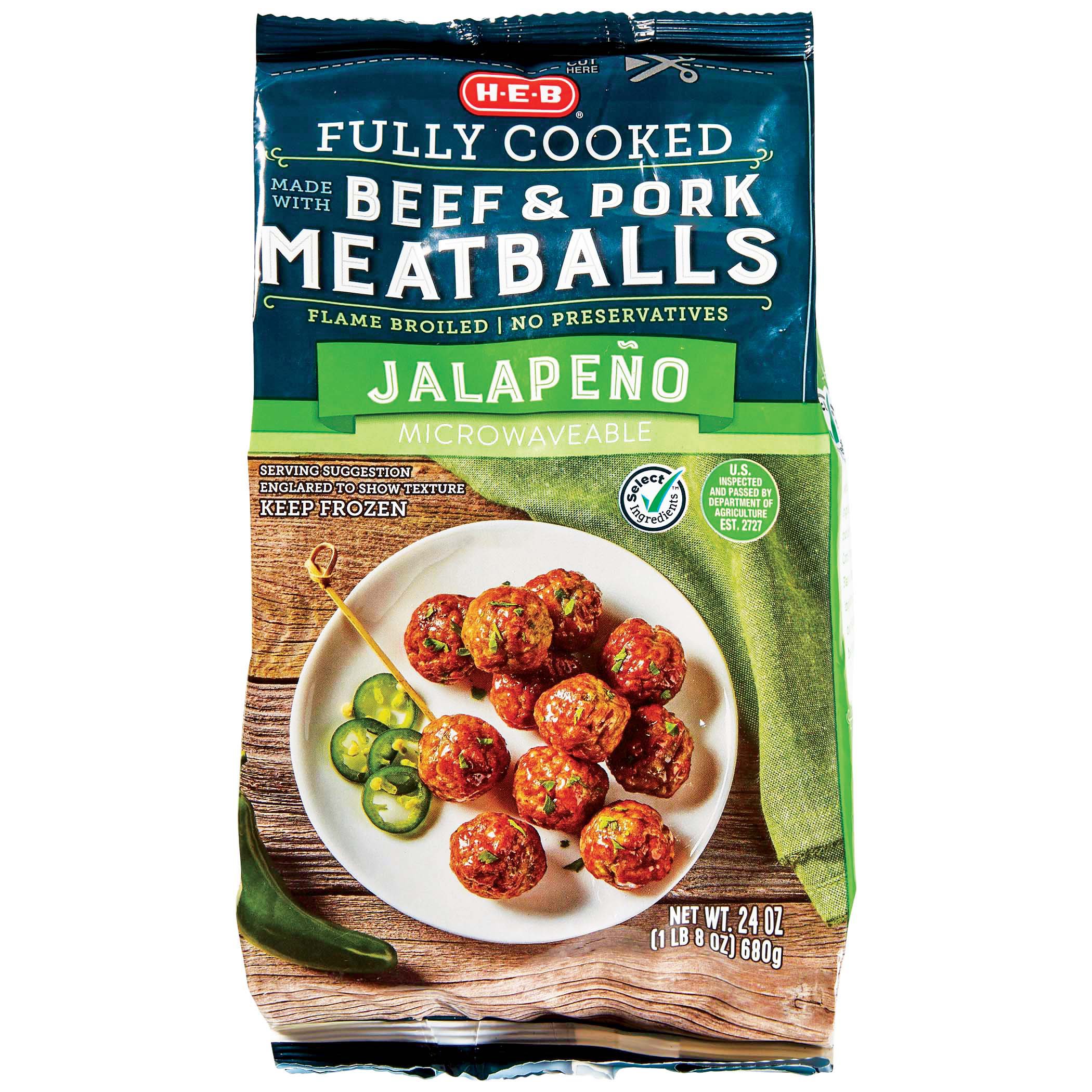 H-E-B Select Ingredients Beef & Pork Jalapeno Meatballs - Shop Meat At ...