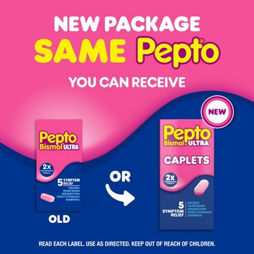 Pepto-Bismol Caplets Ultra for Nausea, Heartburn, Indigestion, Upset Stomach, & Diarrhea - 5 Symptom Fast Relief
