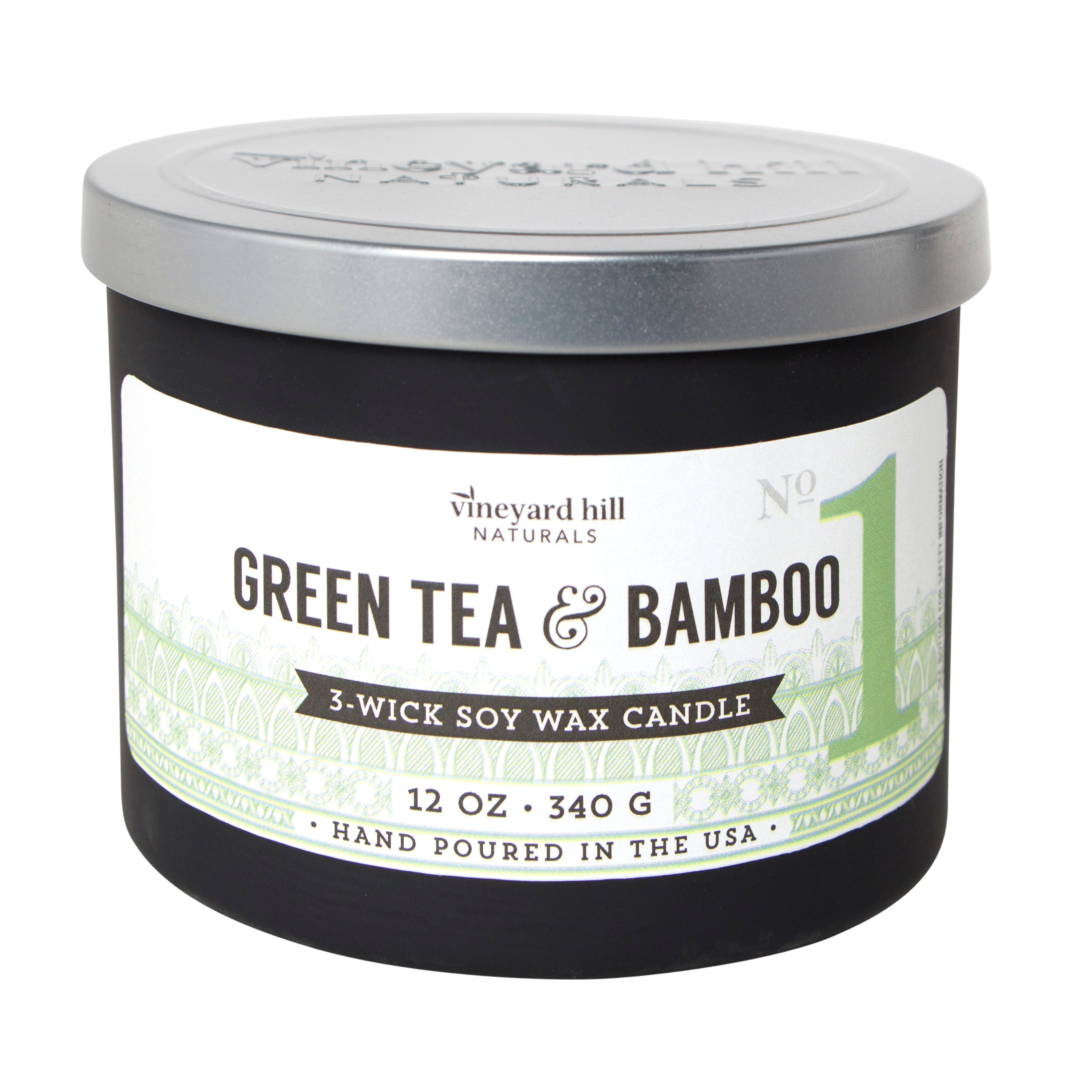 Vineyard Hill Naturals Green Tea & Bamboo Scented 3Wick Soy Candle