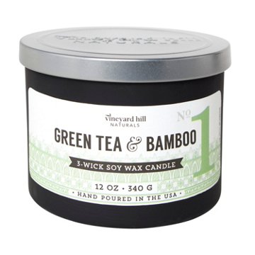 Vineyard Hill Naturals Green Tea & Bamboo Scented 3-Wick Soy Candle, 12 oz