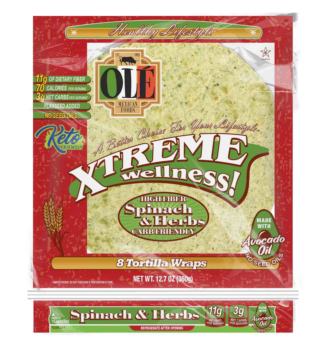 Ole Xtreme Wellness! Spinach & Herbs Tortilla Wraps; image 1 of 5