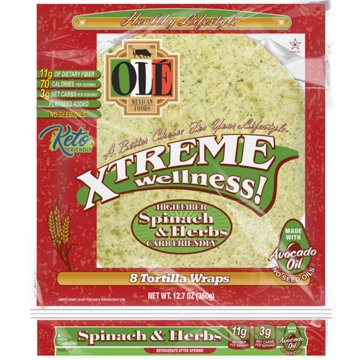 Ole Xtreme Wellness! Spinach & Herbs Tortilla Wraps, 8 ct