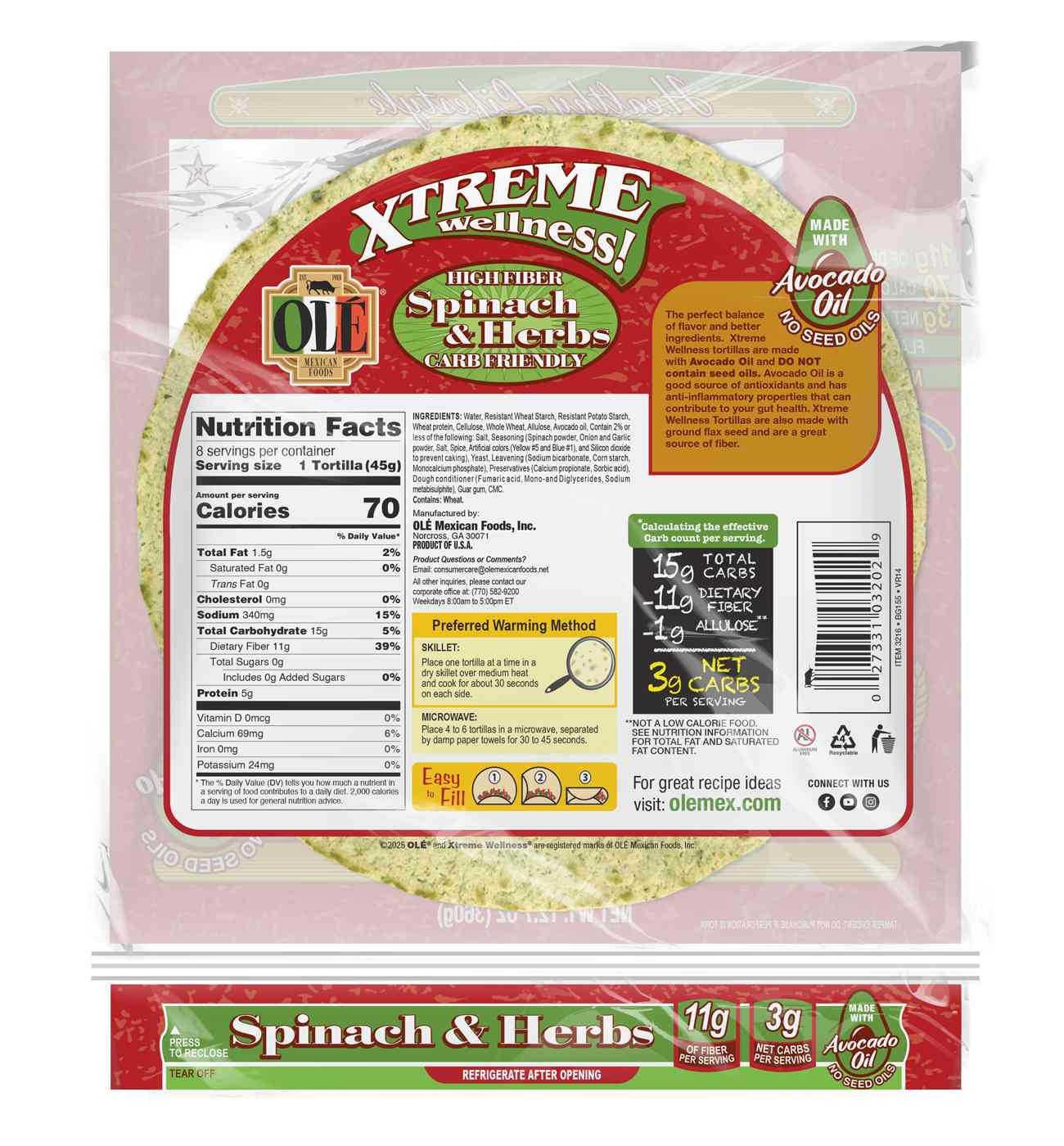 Ole Xtreme Wellness! Spinach & Herbs Tortilla Wraps; image 4 of 5