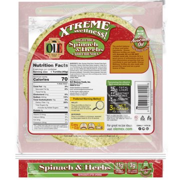 Ole Xtreme Wellness! Spinach & Herbs Tortilla Wraps, 8 ct