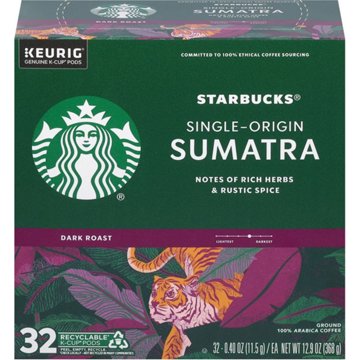 Starbucks Sumatra Single Origin Dark Roast Single Serve Coffee K Cups
