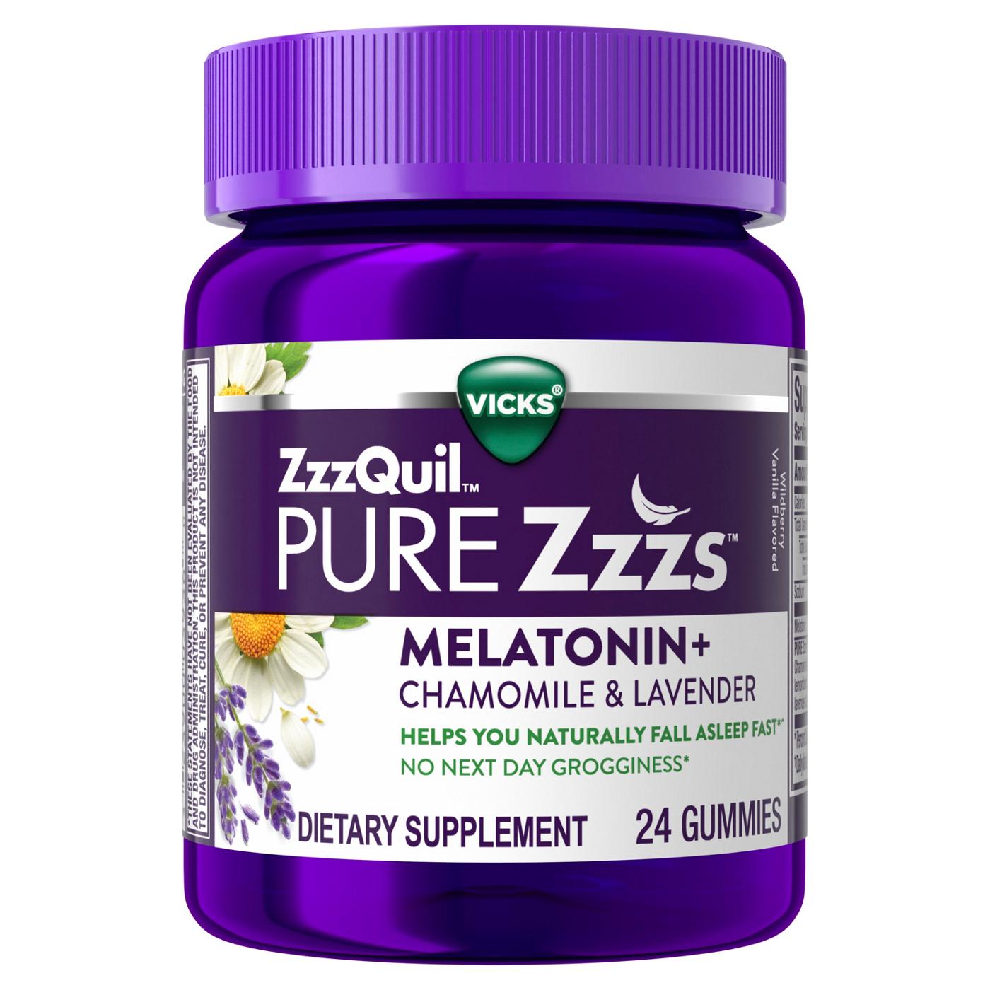 Vicks ZzzQuil PURE Zzzs Melatonin Gummies, Sleep Aid with Chamomile & Lavender, Wildberry Vanilla Flavor; image 1 of 6