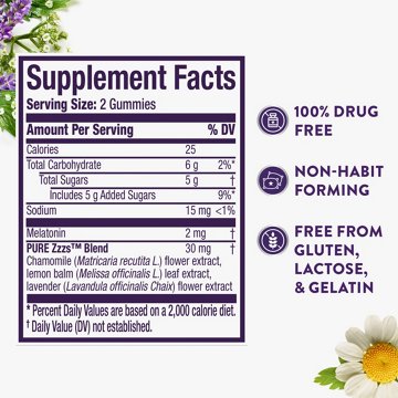 Vicks ZzzQuil PURE Zzzs Melatonin Gummies, Sleep Aid with Chamomile & Lavender, Wildberry Vanilla Flavor, 24 ct