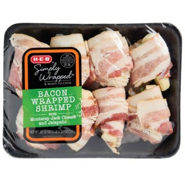 H-E-B Simply Bacon Wrapped Shrimp, Monterey Jack Cheese & Jalapeno, 8 ct