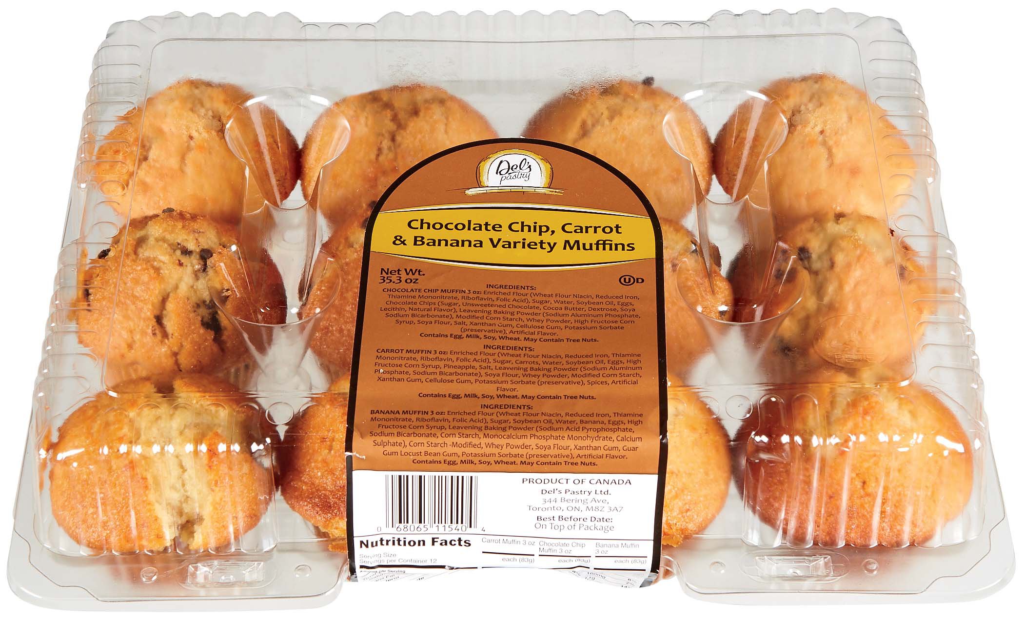 Del's Pastry Carrot, Chocolate Chip, and Banana Muffins Shop