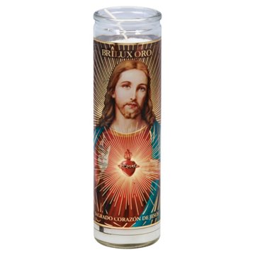 Brilux Sacred Heart of Jesus Religious Candle - White Wax, 8"