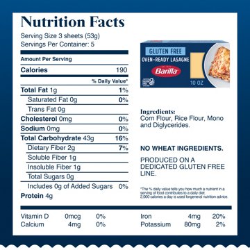 Barilla Gluten Free Oven Ready Lasagne Pasta