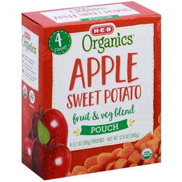 H-E-B Organics Blended Fruit & Veg Pouches - Apple Sweet Potato, 4 ct