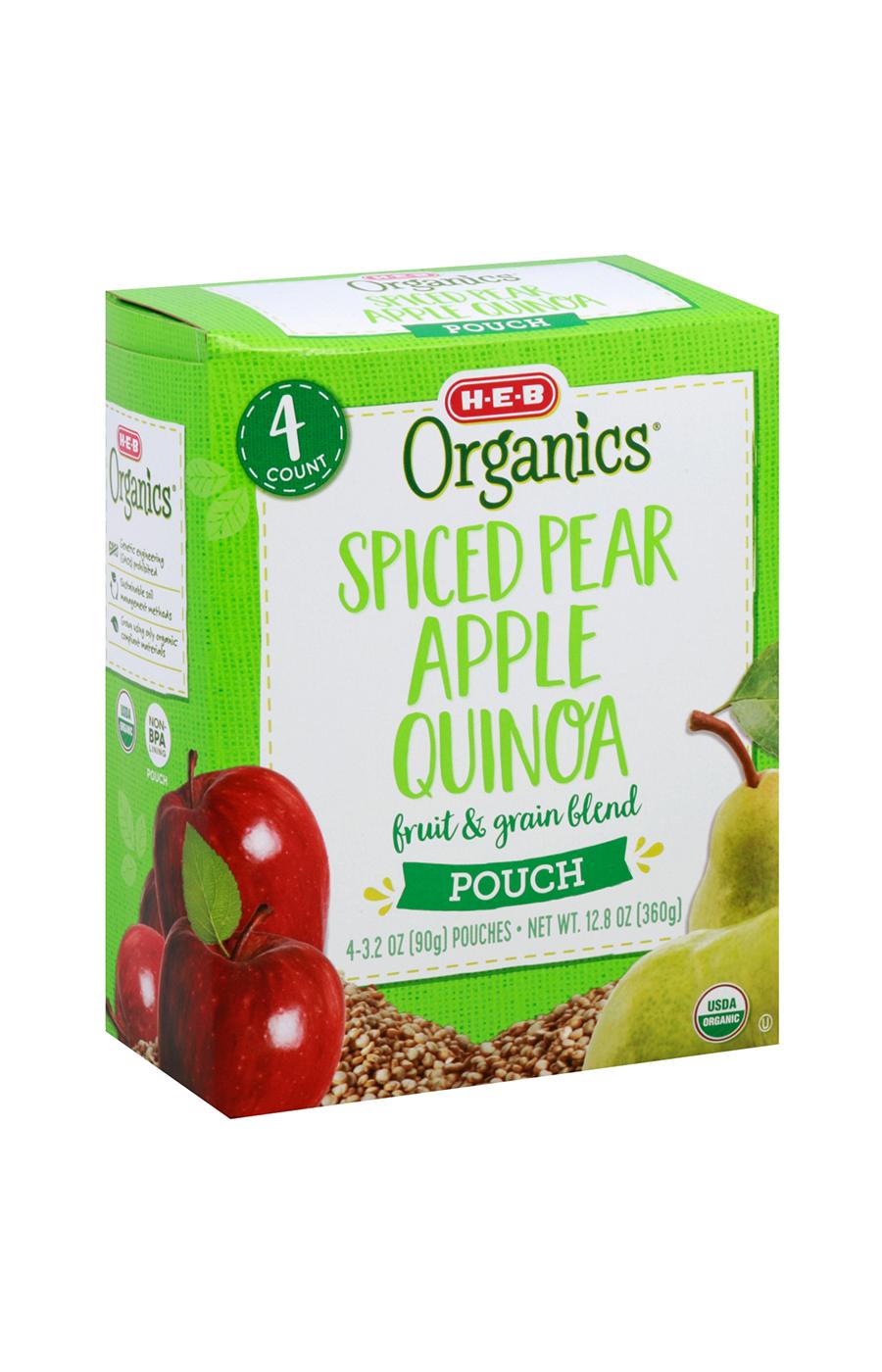 H-E-B Organics Blended Fruit & Grain Pouches - Pear Apple Quinoa; image 1 of 2